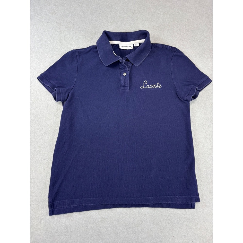 Women's‎ Lacoste Embroidered Cotton Pique Polo Navy Size 34 Small